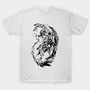 Dragon - Black & White Tribal T-Shirt